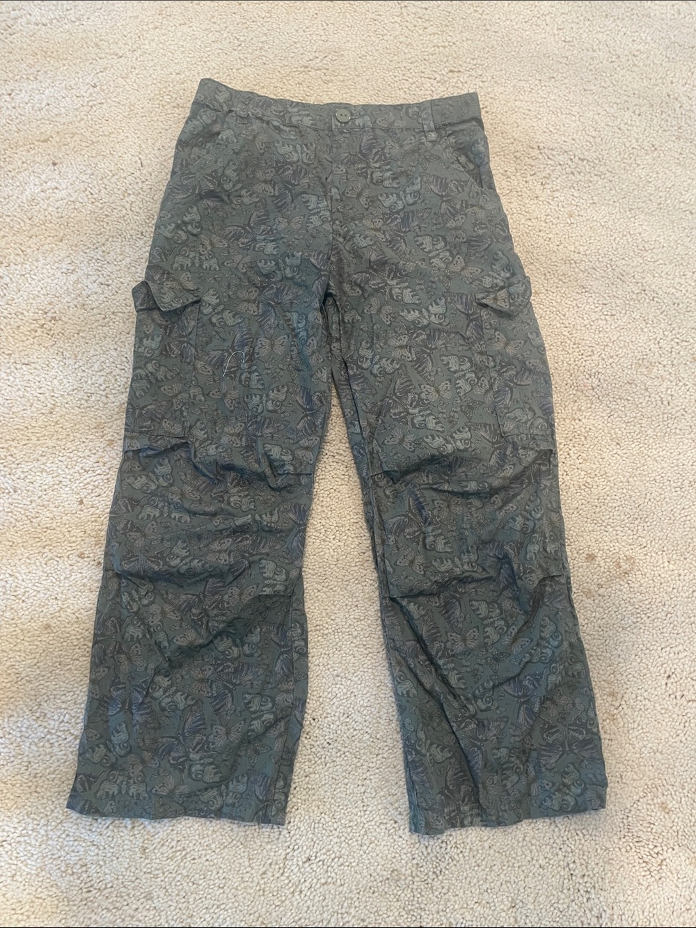 Art Class Olive Green Wide Leg Cargo Pants with Subtle Butterfly Print